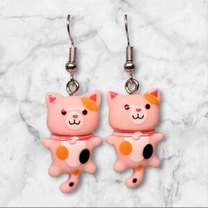 Cute Cat Earrings in Pink and Orange